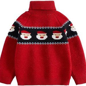Kids Girls Christmas Turtleneck Jumper Knit Sweater Winter Warm Coat